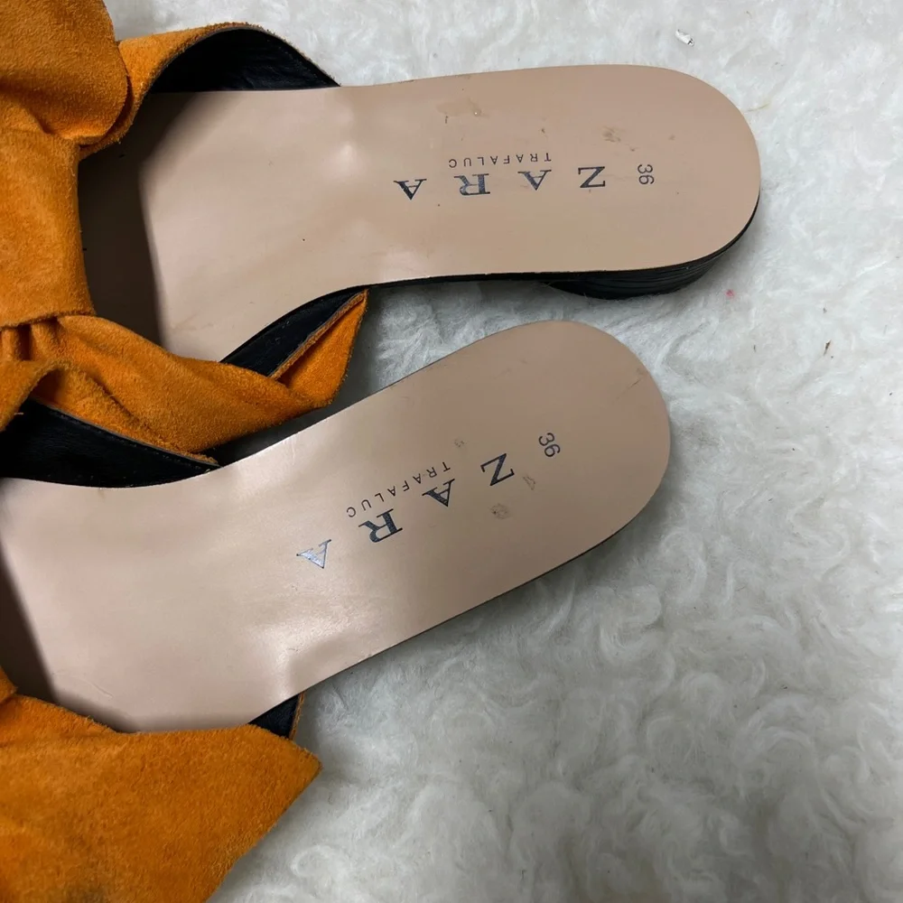 Zara Orange suede Bow slide Sandals sz 36 - Picture 7 of 8